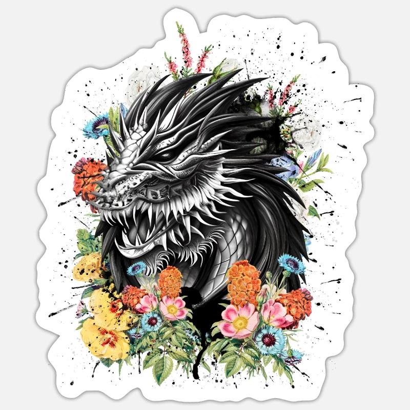 Fleurs de dragon Sticker taille S (10 x 10 cm)