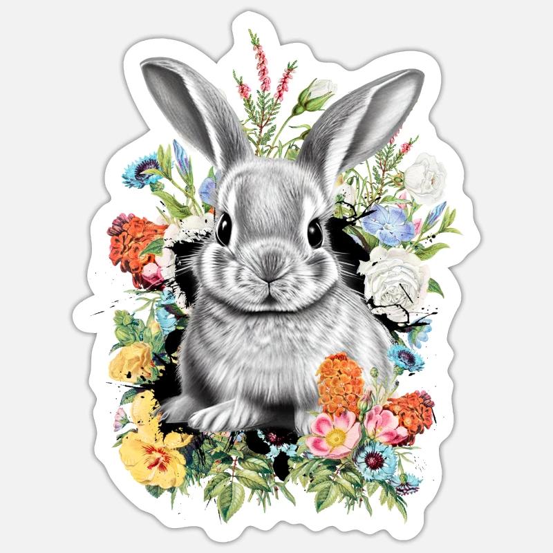 Rabbit Rabbit Flowers - Sticker size S (10 x 10 cm) - white matte