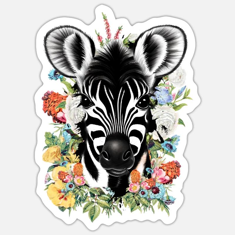 Zebra Blumen - Sticker Größe S (10 x 10 cm) - Mattweiß