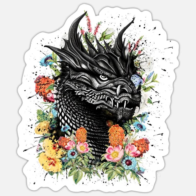 Fleurs de dragon Sticker taille S (10 x 10 cm)