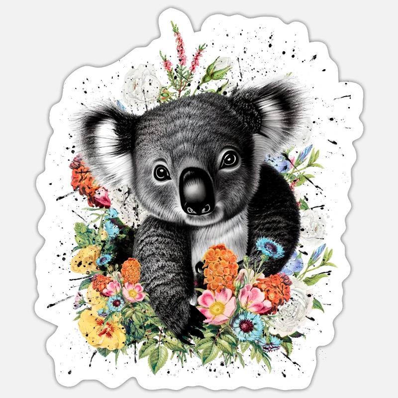 Fleurs de koala - Sticker taille S (10 x 10 cm) - blanc mat