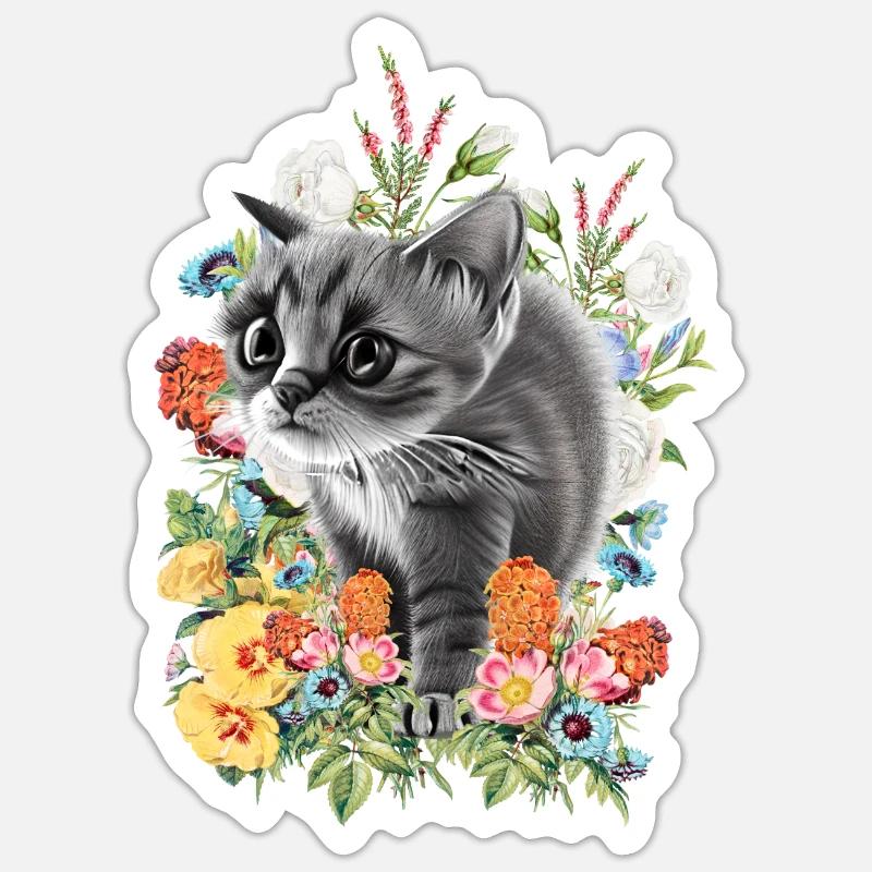Fleurs de chat - Sticker taille S (10 x 10 cm) - blanc mat