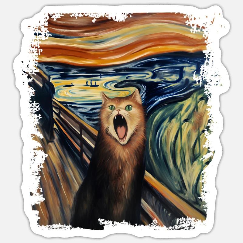 Der Schrei Katze Edvard Expressionismus Munch - Sticker Größe S (10 x 10 cm) - Mattweiß