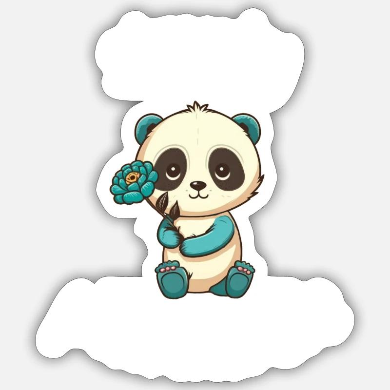 Süßes Panda Cartoon Stil Kinder Tshirt - Sticker Größe S (10 x 10 cm) - Mattweiß