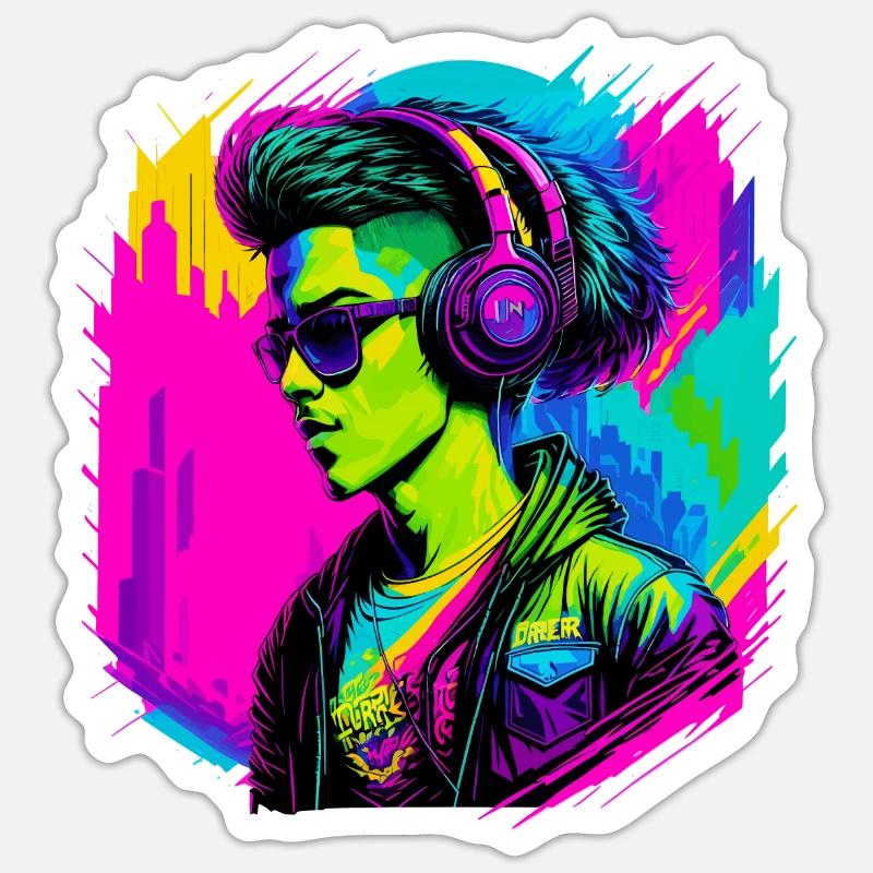 Cyber-garçon - Sticker taille S (10 x 10 cm) - blanc mat