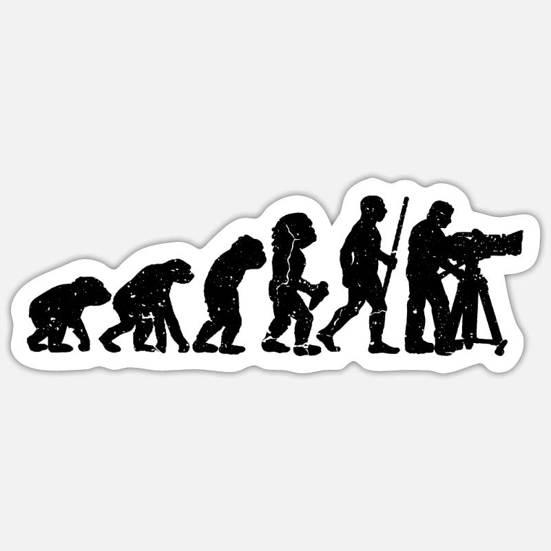Camera Operator Evolution Retro Loves Filmmaking Sticker Größe S (10 x 10 cm)