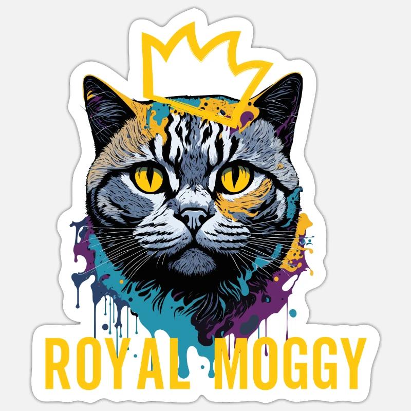 Splash Art Royal British Moggy Expression Design - Sticker taille S (10 x 10 cm) - blanc mat