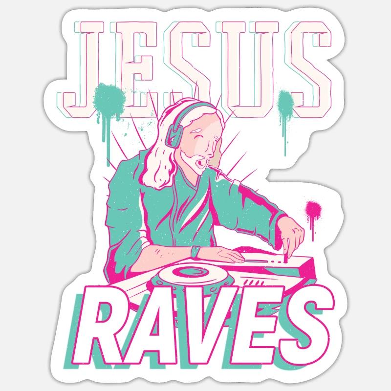 Rave Jesus - Techno DJ - Sticker Größe S (10 x 10 cm) - Mattweiß