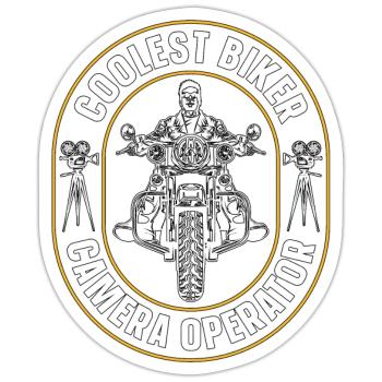 Caméraman Coolest Biker Camera Maker - Sticker taille S (10 x 10 cm) - blanc mat - Devant