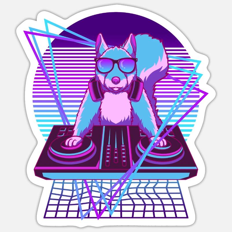 Vaporwave Eichhörnchen DJ Pult Eichhörnchen - Sticker Größe S (10 x 10 cm) - Mattweiß