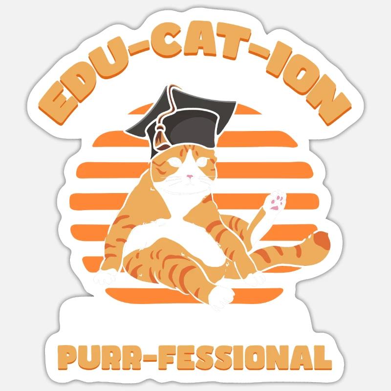 Drôle de chat de graduation - Sticker taille S (10 x 10 cm) - blanc mat