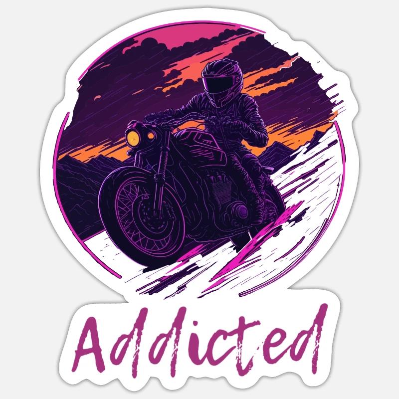 Synthwave Motorcycle Addicted - Sticker size S (10 x 10 cm) - white matte