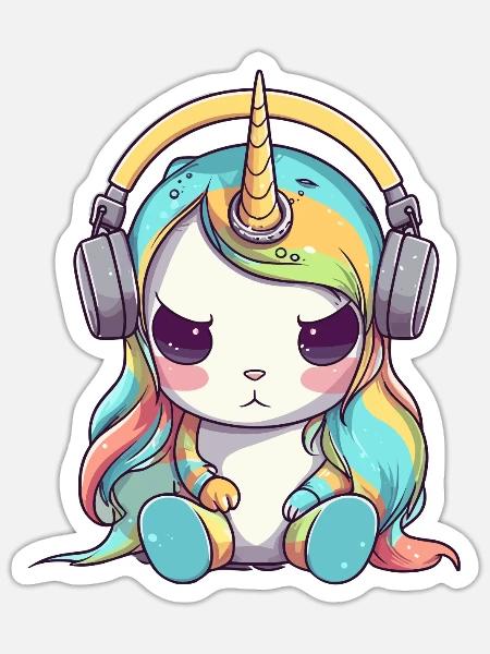Musikliebhaber Einhorn Kopfhörer DJ - Sticker Größe S (10 x 10 cm) - Mattweiß