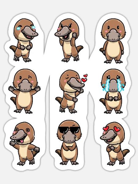 Kawaii Schnabeltier Emoticon - Sticker Größe S (10 x 10 cm) - Mattweiß