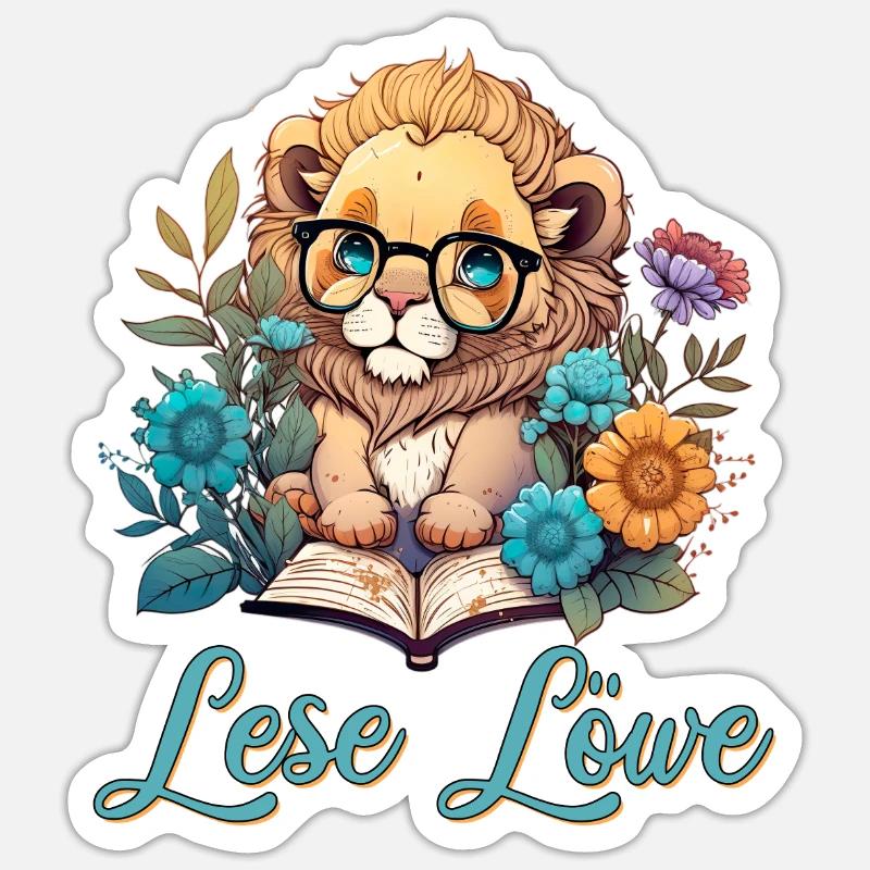 Lese Löwe - Sticker Größe S (10 x 10 cm) - Mattweiß