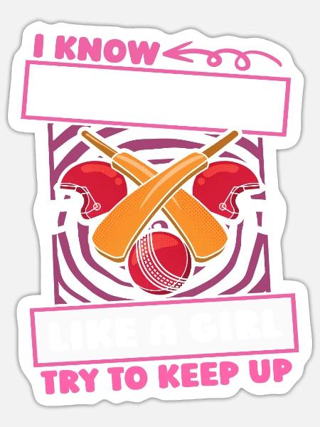 Cricket Mädchen - Sticker Größe S (10 x 10 cm) - Mattweiß