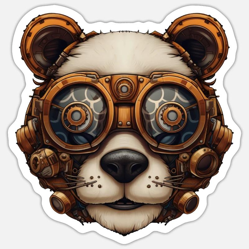 Steampunk Panda Bär Geschenk Steampunk - Sticker Größe S (10 x 10 cm) - Mattweiß