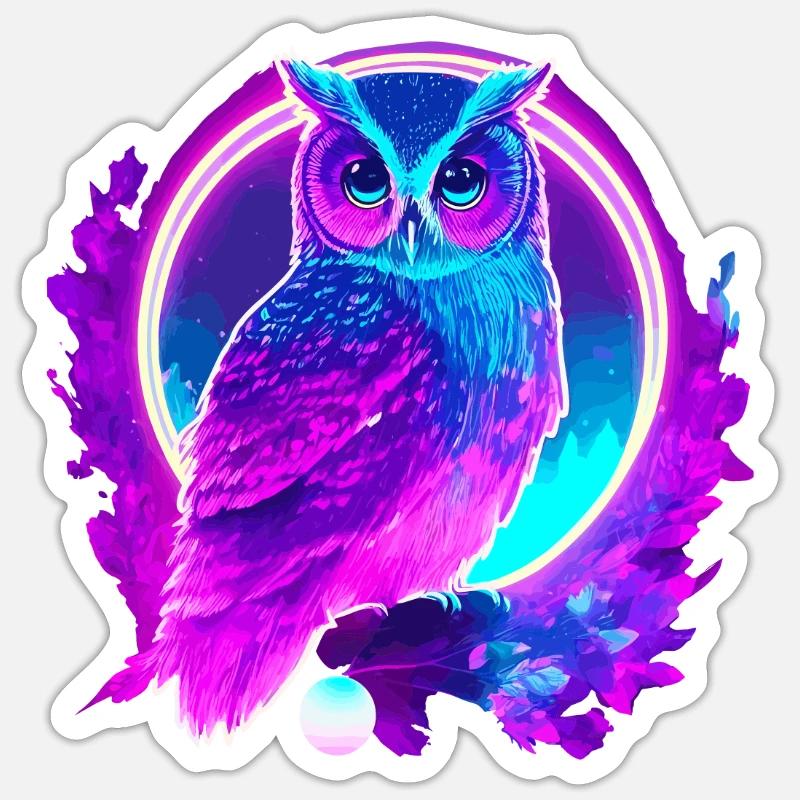 Owl Neon Moon Synthwave - Sticker size S (10 x 10 cm) - white matte