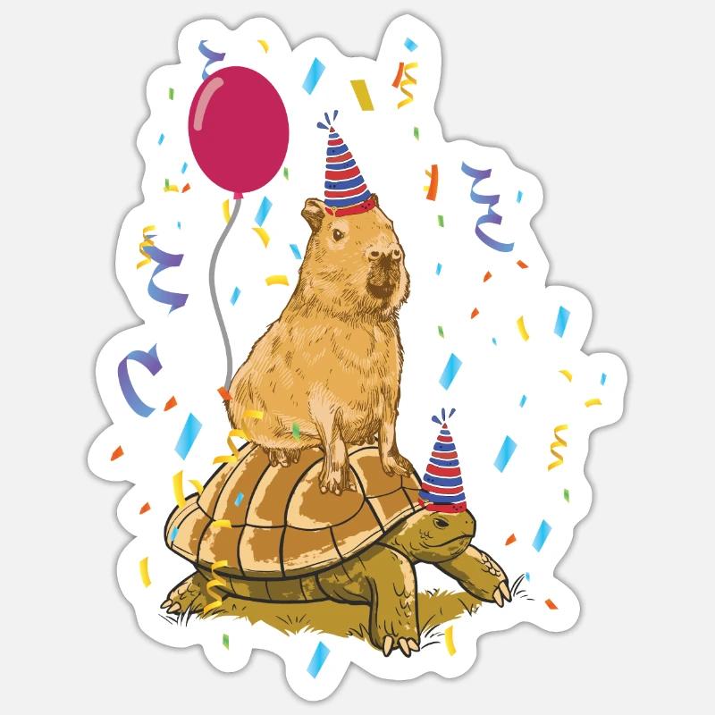 Anniversaire de Capybara - Sticker taille S (10 x 10 cm) - blanc mat