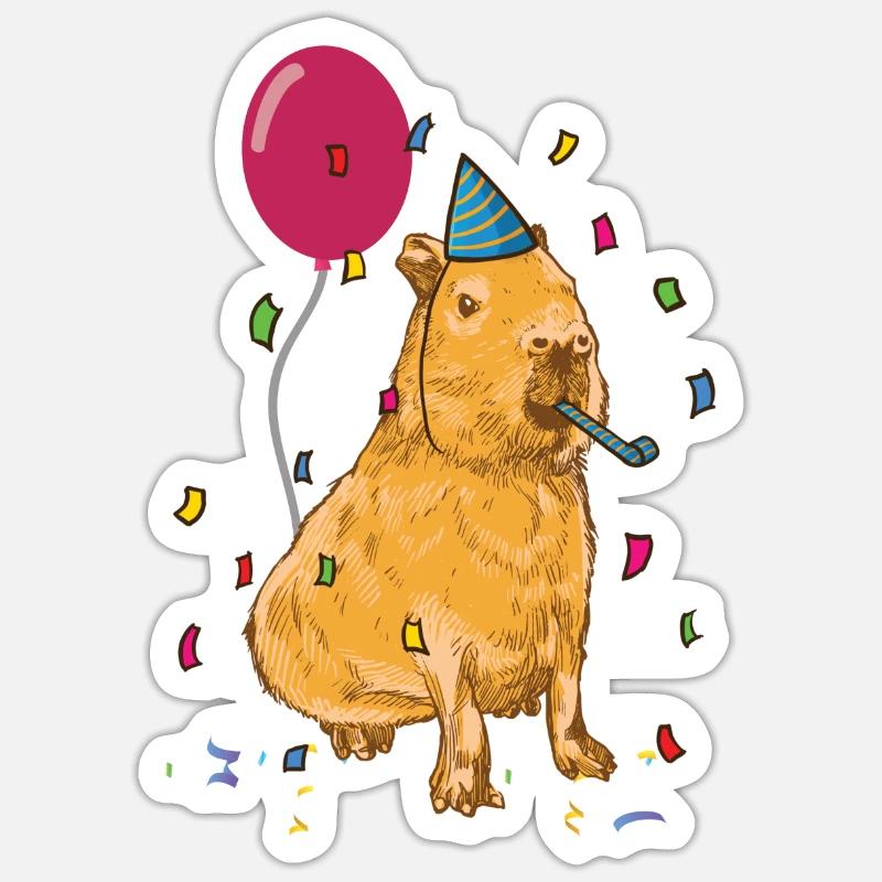 Anniversaire de Capybara - Sticker taille S (10 x 10 cm) - blanc mat