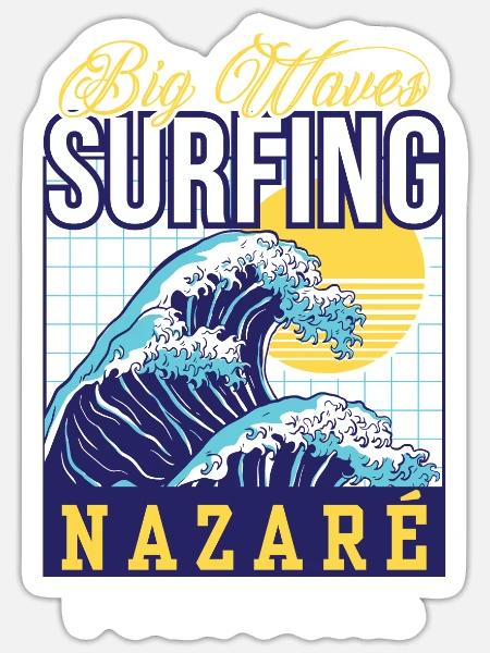 Big Wave Surfing Nazaré Portugal Surfen Surfer - Sticker Größe S (10 x 10 cm) - Mattweiß