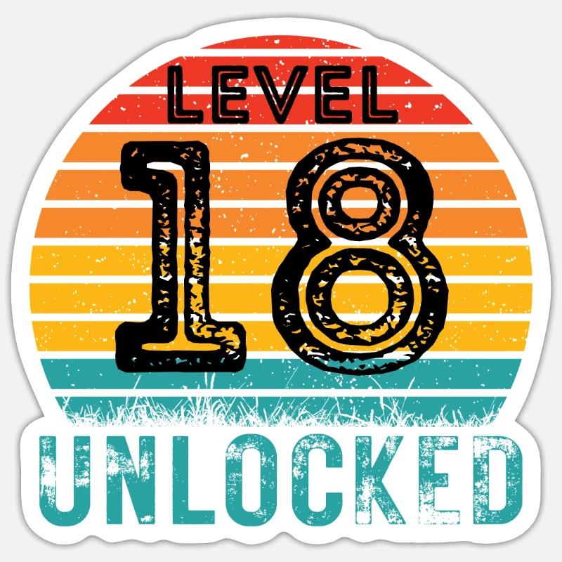 18 anni - 18° compleanno Level 18 Design completo - Sticker formato S (10 x 10 cm) - bianco opaco