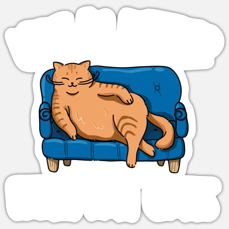 Obésité du gros chat - Sticker taille S (10 x 10 cm) - blanc mat