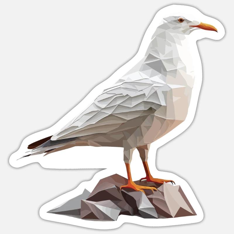 Mouette polygonale sur rochers - Sticker taille S (10 x 10 cm) - blanc mat
