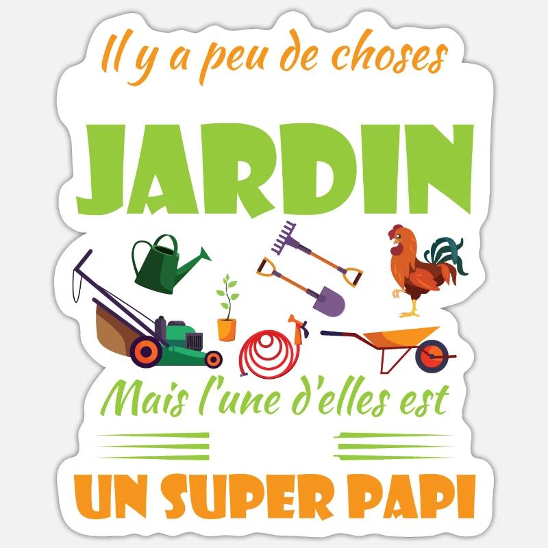 J'aime mon jardin et un super papi - Sticker taille S (10 x 10 cm) - blanc mat
