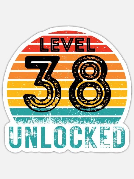 38 Jahre - 38. Geburtstag Level 38 Complete Design - Sticker Größe S (10 x 10 cm) - Mattweiß