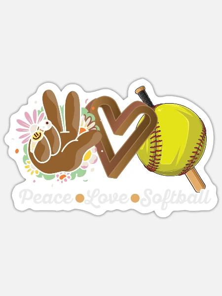 Mädchen Frieden Liebe Softball - Sticker Größe S (10 x 10 cm) - Mattweiß