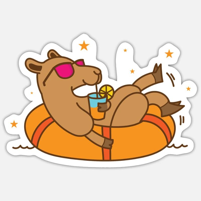 Camel bathing on holiday Dromedary - Sticker size S (10 x 10 cm) - white matte