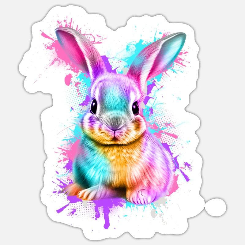 Lapin Lapin Coloré - Sticker taille S (10 x 10 cm) - blanc mat