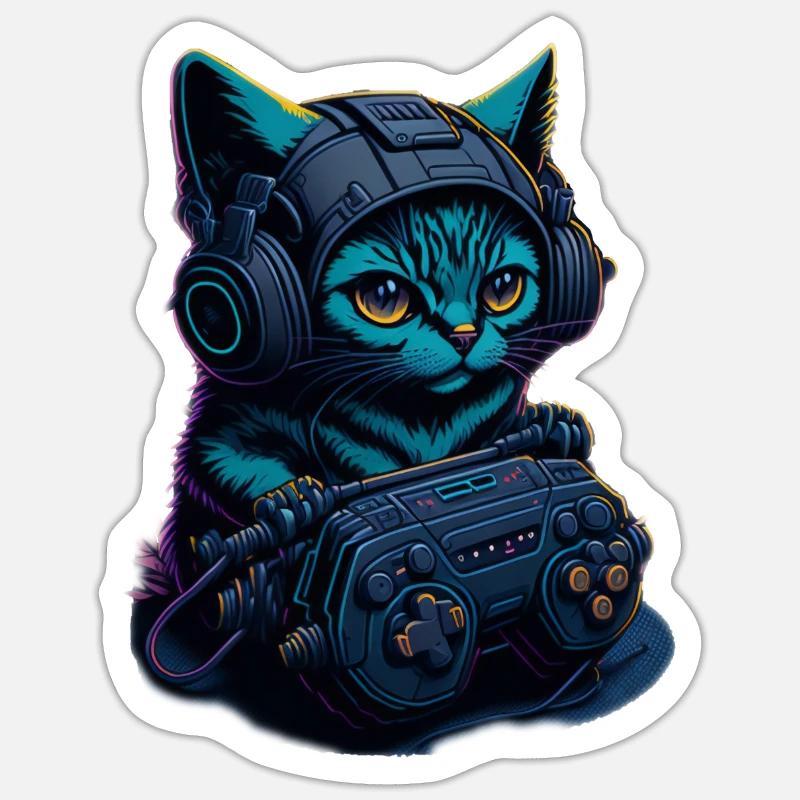Chat de jeu - Sticker taille S (10 x 10 cm) - blanc mat