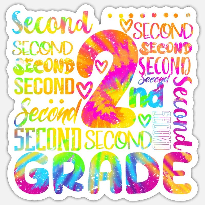 Tie Dye 2nd Grade Typography Team Teacher Second Sticker taille S (10 x 10 cm)