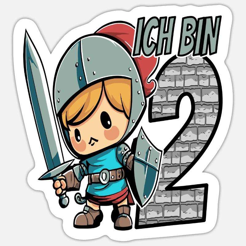 Ich bin 2 - 2. Geburtstag - Ritter Sticker Größe S (10 x 10 cm)