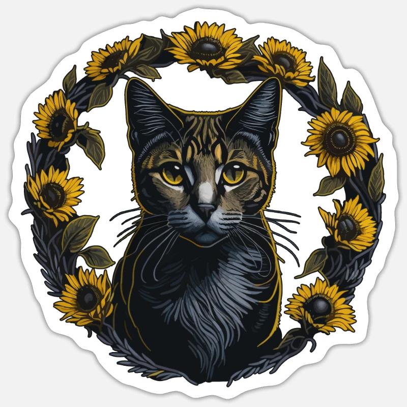 Tournesol chat été chat - Sticker taille S (10 x 10 cm) - blanc mat