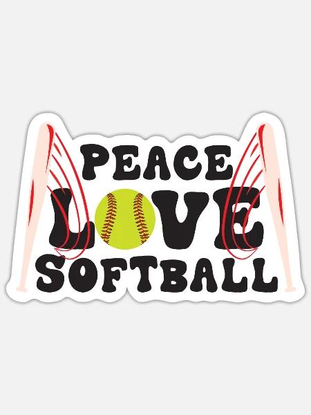 Mädchen Frieden Liebe Softball - Sticker Größe S (10 x 10 cm) - Mattweiß