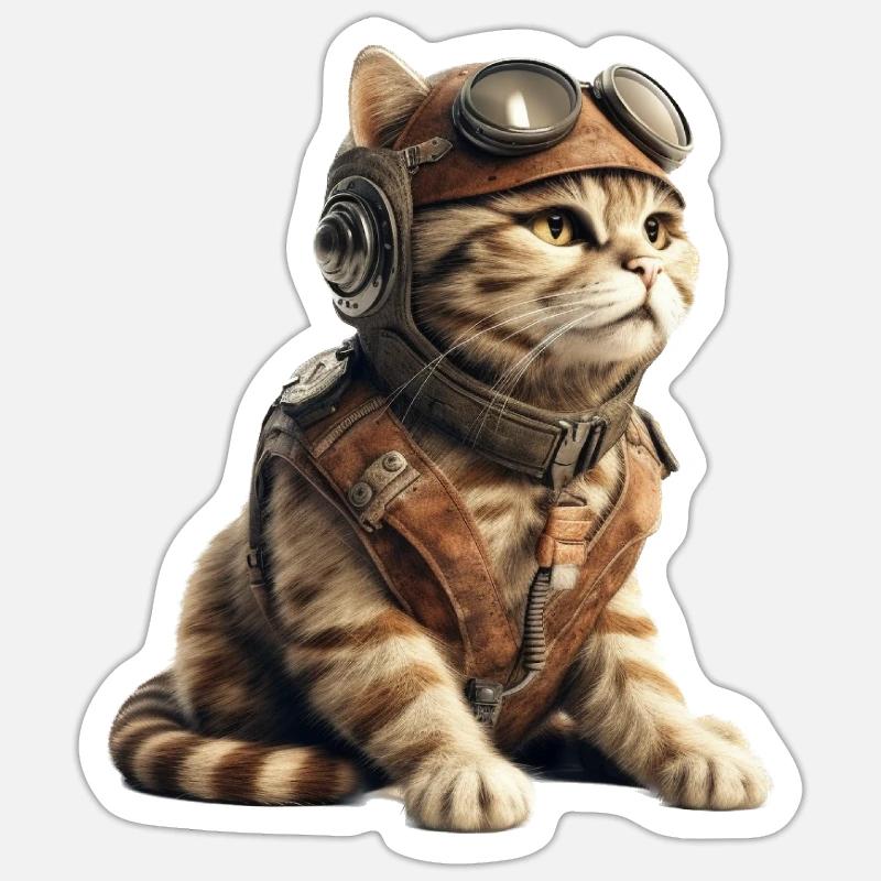 Cat Retro Pilot - Sticker size S (10 x 10 cm) - white matte