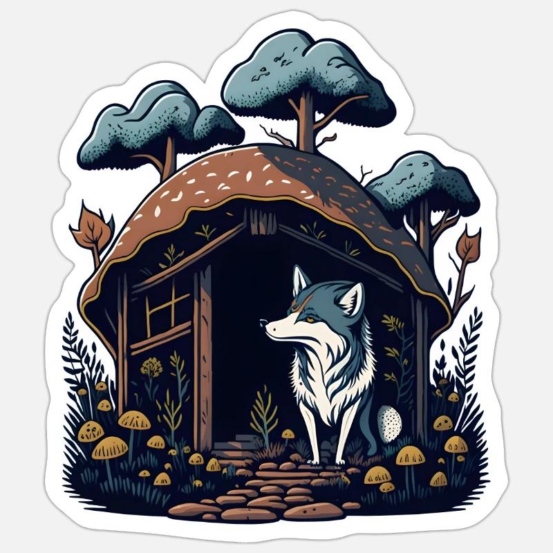 Champignon Home Wolf - Sticker taille S (10 x 10 cm) - blanc mat