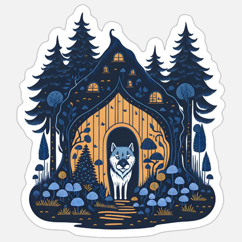 Loup dans un chalet - Sticker taille S (10 x 10 cm) - blanc mat