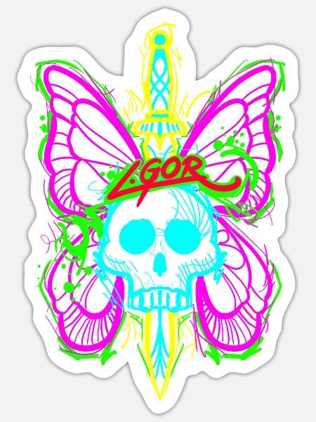 Totenkopf Schmetterling mit Dolch - Sticker Größe S (10 x 10 cm) - Mattweiß