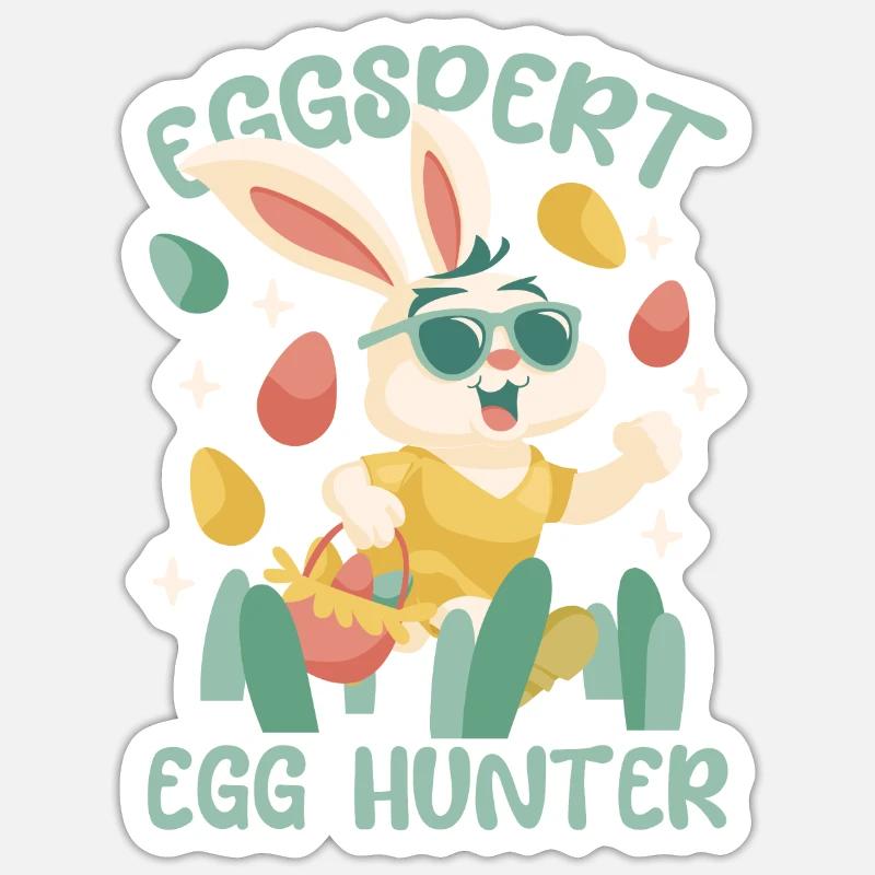 EggSert Egg Hunter Ostern lustige Osterkinder - Sticker Größe S (10 x 10 cm) - Mattweiß