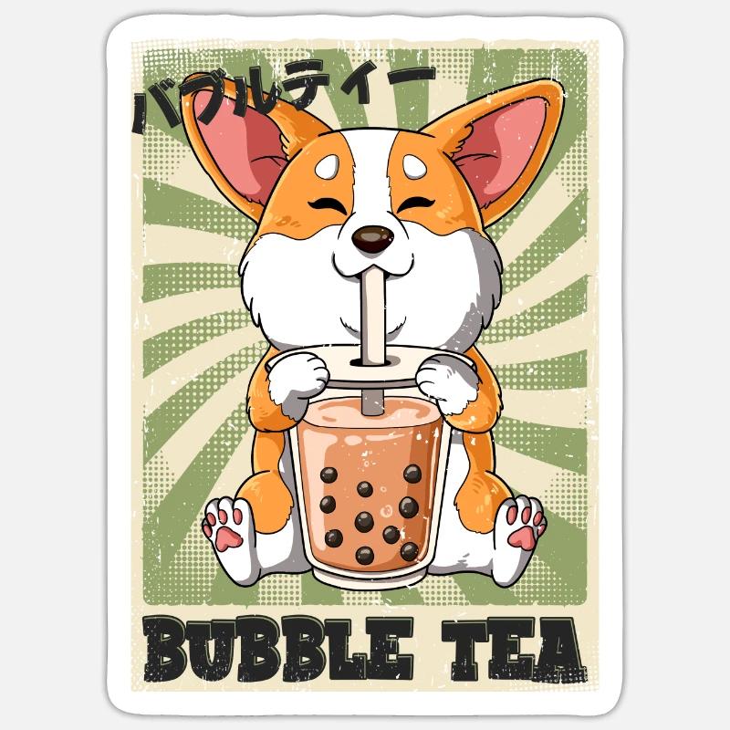 Boba Tea Corgi Hund Bubble Tea - Sticker Größe S (10 x 10 cm) - Mattweiß