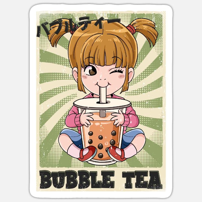 Boba Tea Mädchen Bubble Tea - Sticker Größe S (10 x 10 cm) - Mattweiß