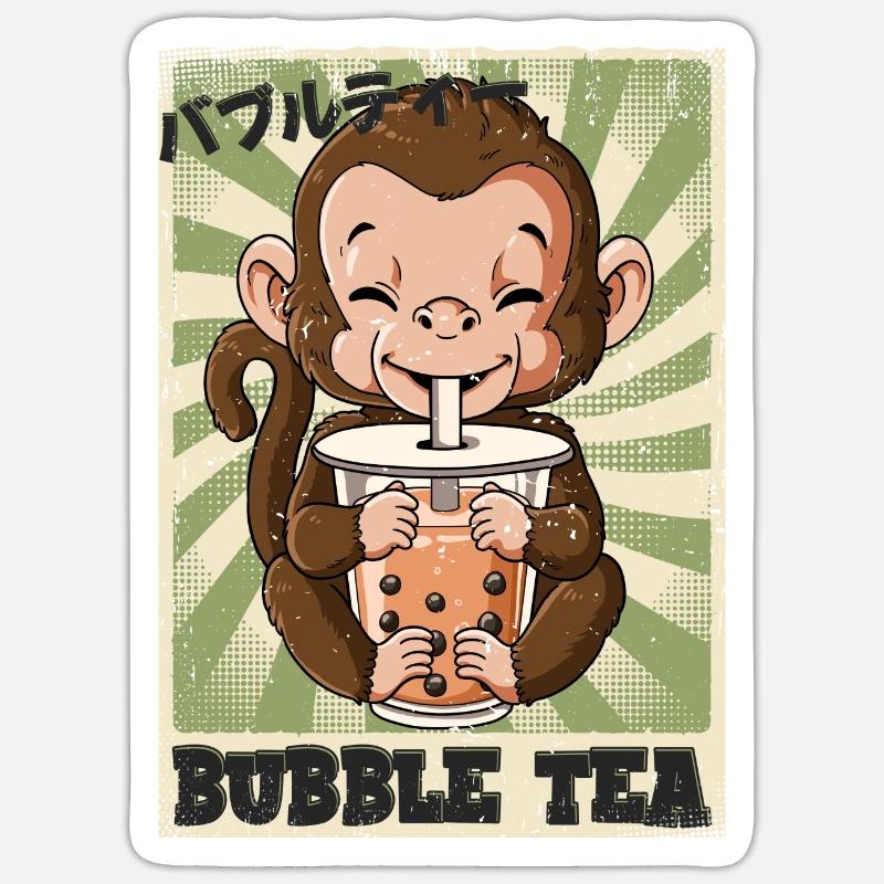 Boba Tea Monkey Bubble Tea Sticker taille S (10 x 10 cm)