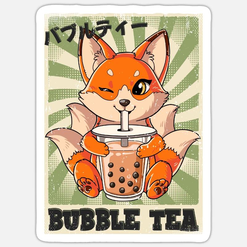 Boba Tea Kitsune Bubble Tea - Sticker Größe S (10 x 10 cm) - Mattweiß