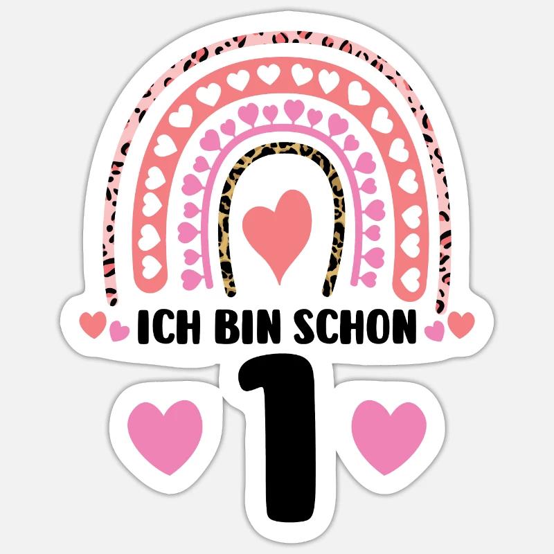 1.Geburtstag Regenbogen Geburtstagsfeier Geschenk - Sticker Größe S (10 x 10 cm) - Mattweiß