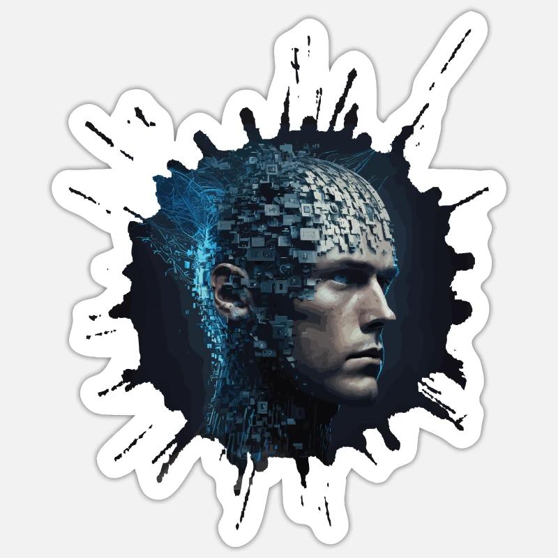 Digitale Evolution - Zukunftsvision Cyber Mensch - Sticker Größe S (10 x 10 cm) - Mattweiß