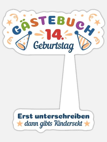 Gästebuch 14 Geburtstag Kindersekt - Sticker Größe S (10 x 10 cm) - Mattweiß